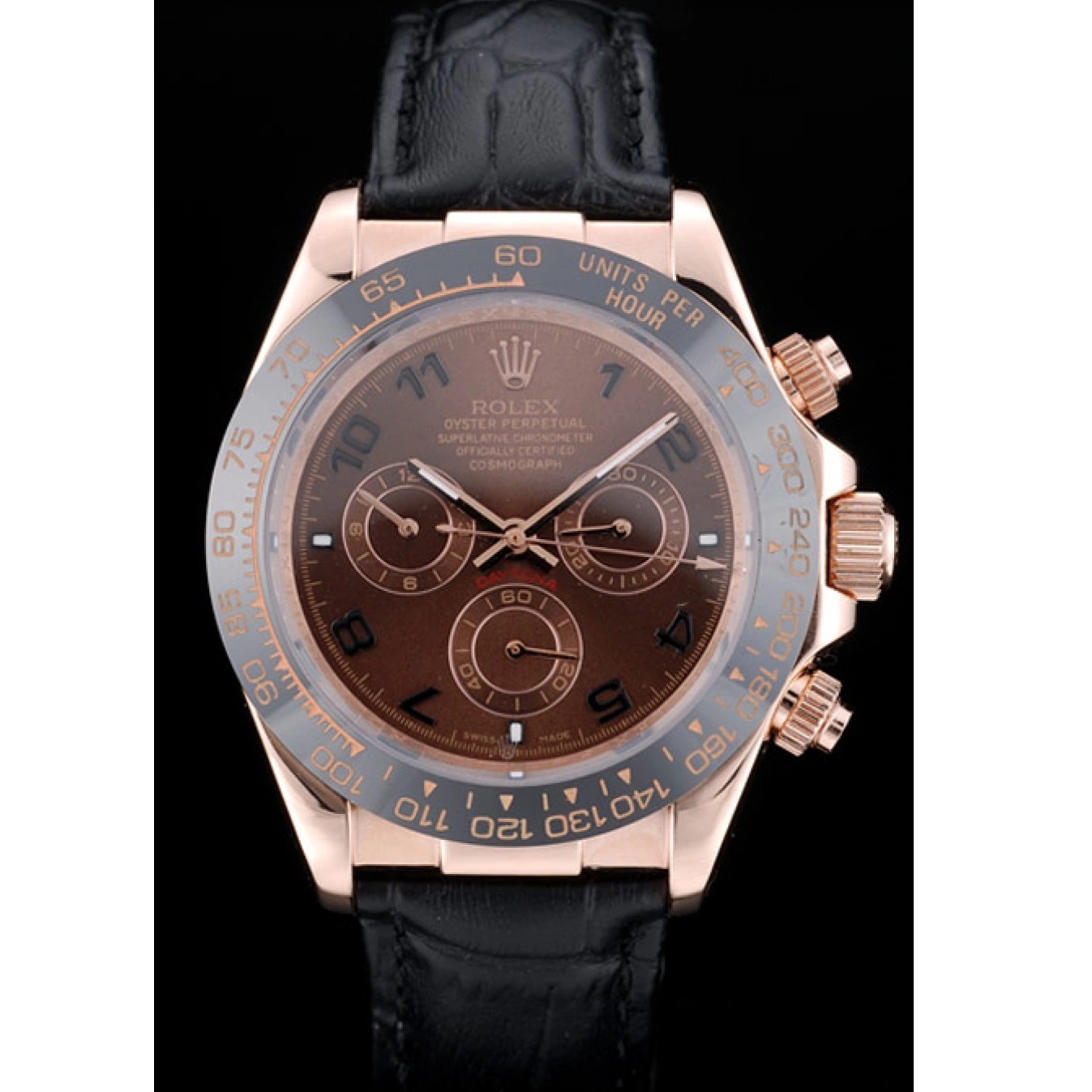 Aaa replica watch Ceramic Dial Daytona Leather Strap Rolex Bezel Black Black 41975 Brown 0602